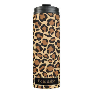 Leopard Print Seamless Pattern Custom Name Thermal Tumbler