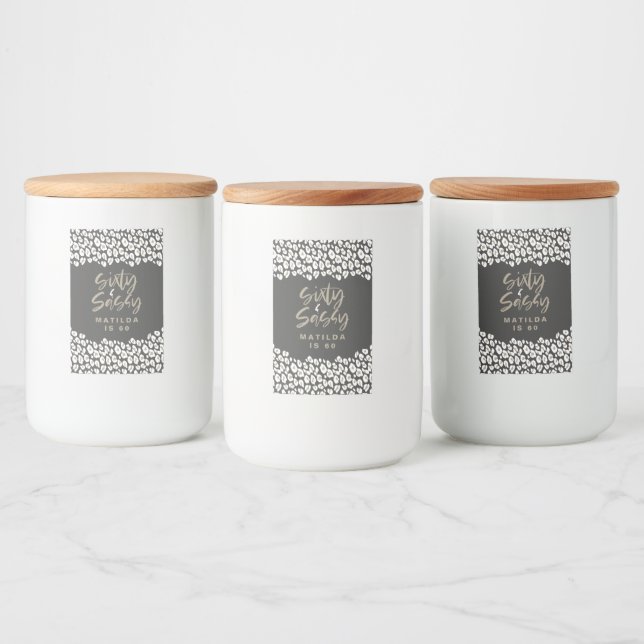 Leopard print sixty and sassy 60th birthday favour food label (Bottles)