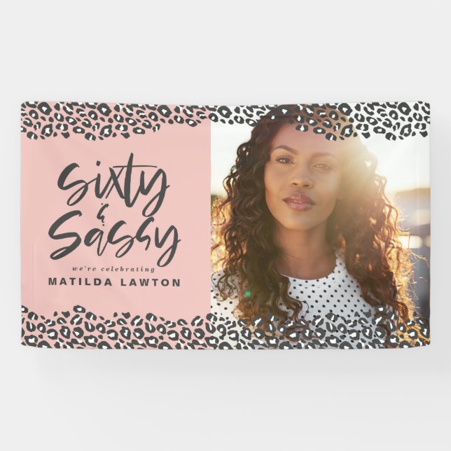 Leopard print sixty and sassy 60th birthday photo banner (Horizontal)