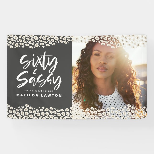 Leopard print sixty and sassy 60th birthday photo banner (Horizontal)