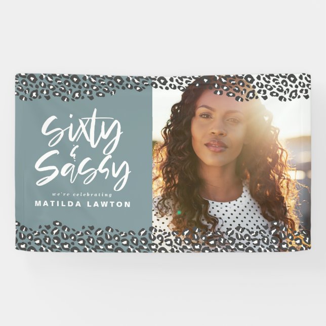 Leopard print sixty and sassy 60th birthday photo banner (Horizontal)