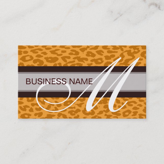 Leopard Print Skin and Monogram 2 Business Card (Front)