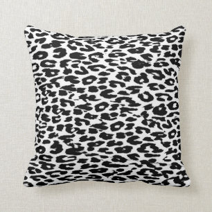 Leopard Print Skin Black and White Throw Pillow
