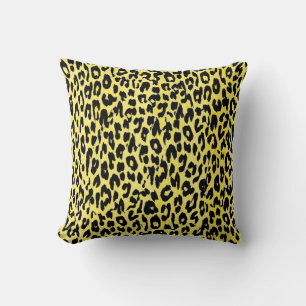 Leopard Print Skin (Black, Yellow) Throw Pillow