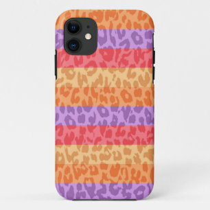 Leopard Print Skin Fur   Colourful Stripes Retro iPhone 11 Case