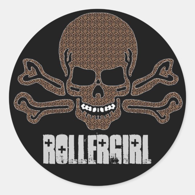 leopard print skull and crossbones classic round sticker (Front)