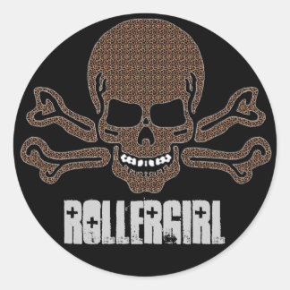 leopard print skull and crossbones classic round sticker