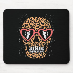 Leopard Print Skull Skeleton Funny Halloween Women Mouse Pad