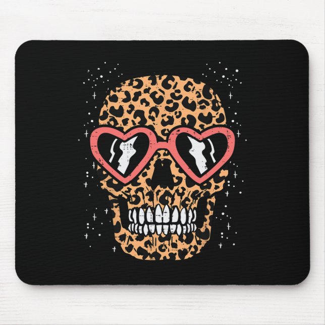 Leopard Print Skull Skeleton Funny Halloween Women Mouse Pad (Front)