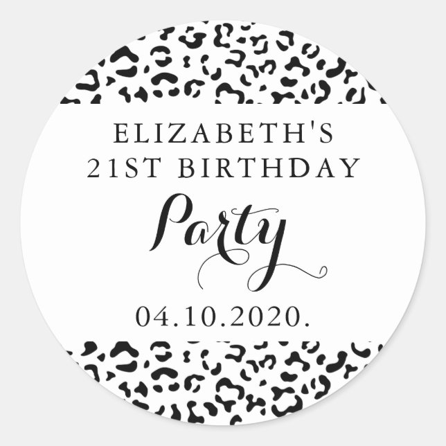 Leopard Print, Spots, Black And White, Birthday Classic Round Sticker (Front)