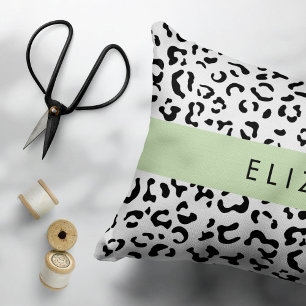 Leopard Print, Spots, Black And White, Your Name Accent Pillow
