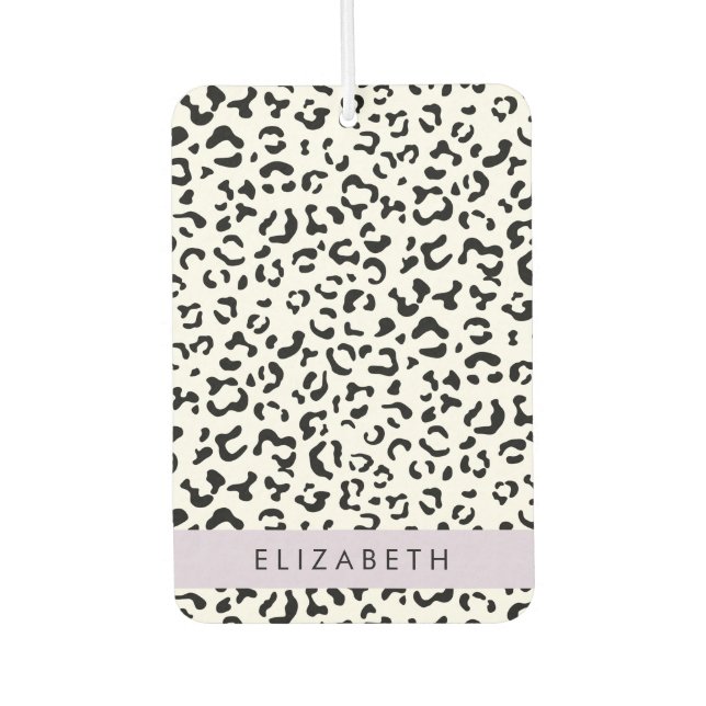 Leopard Print, Spots, Black And White, Your Name Air Freshener (Front)