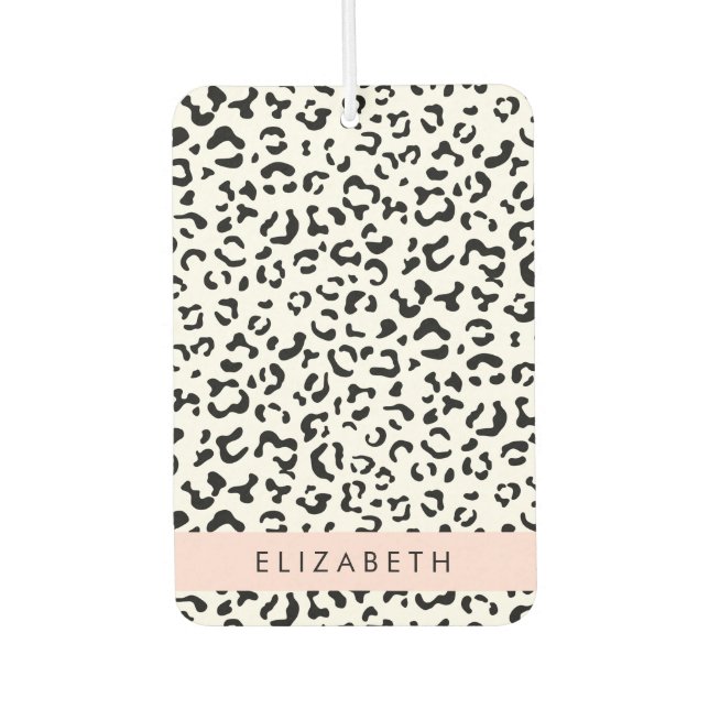 Leopard Print, Spots, Black And White, Your Name Air Freshener (Front)