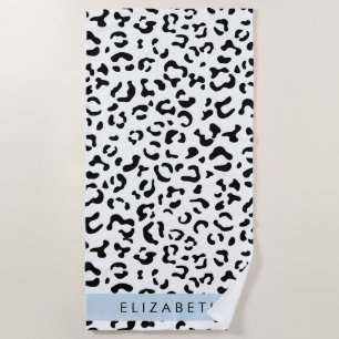 Leopard Print, Spots, Black And White, Your Name Beach Towel