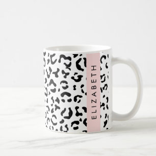 Leopard Print, Spots, Black And White, Your Name Coffee Mug