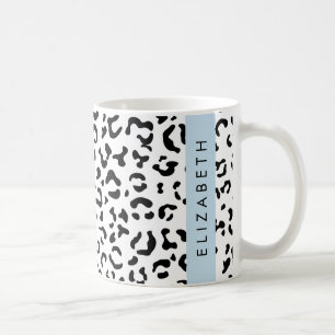 Leopard Print, Spots, Black And White, Your Name Coffee Mug