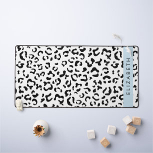 Leopard Print, Spots, Black And White, Your Name Desk Mat