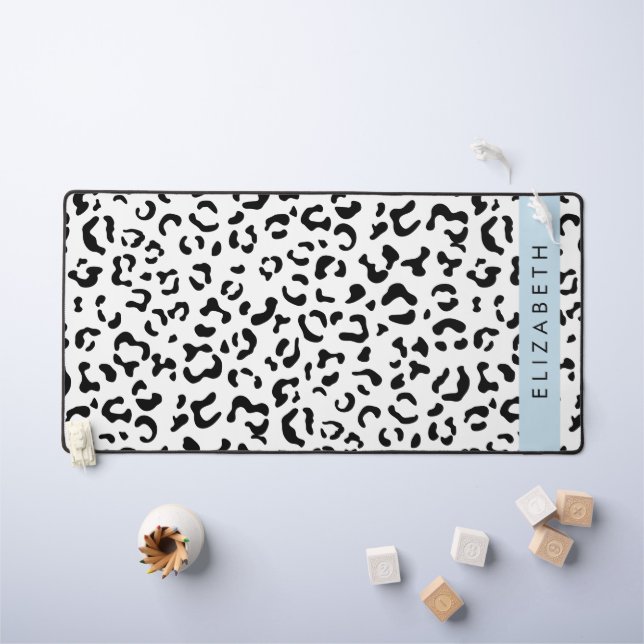 Leopard Print, Spots, Black And White, Your Name Desk Mat (Kids Table)