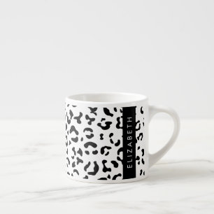 Leopard Print, Spots, Black And White, Your Name Espresso Cup
