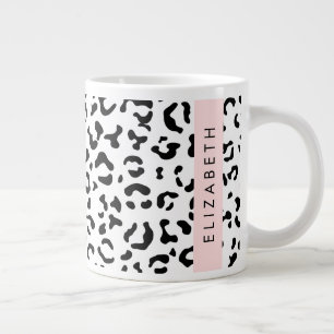 Leopard Print, Spots, Black And White, Your Name Large Coffee Mug