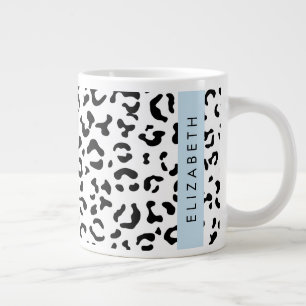 Leopard Print, Spots, Black And White, Your Name Large Coffee Mug