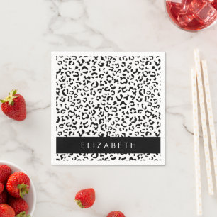 Leopard Print, Spots, Black And White, Your Name Napkin