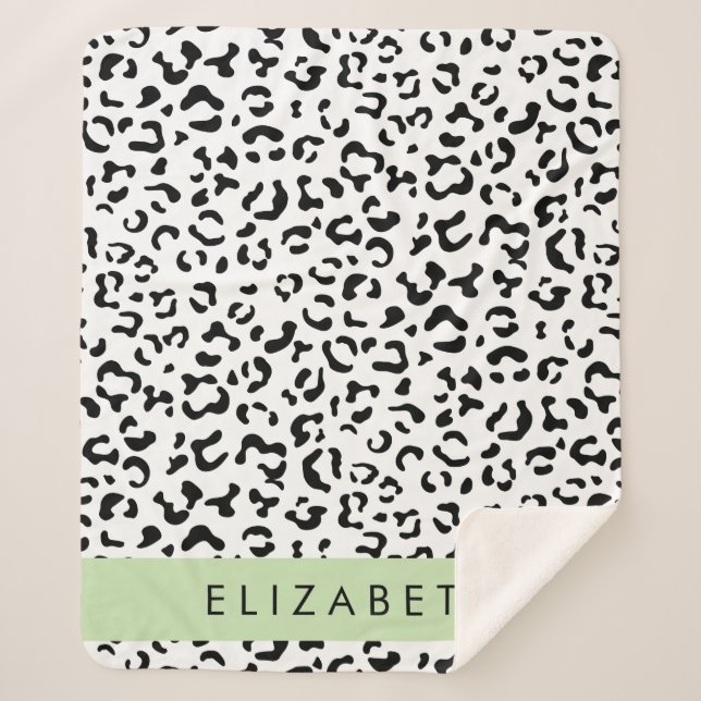 Leopard Print, Spots, Black And White, Your Name Sherpa Blanket (Front)