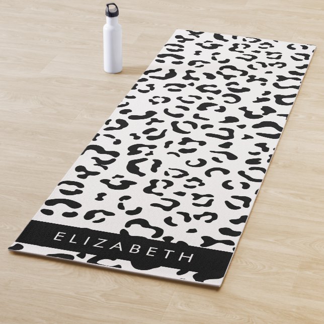 Leopard Print, Spots, Black And White, Your Name Yoga Mat (In Situ)