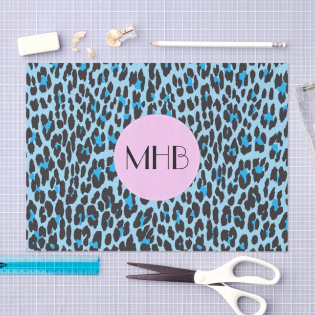 Leopard Print, Spots, Blue Leopard, Monogram Tissue Paper (Craft)