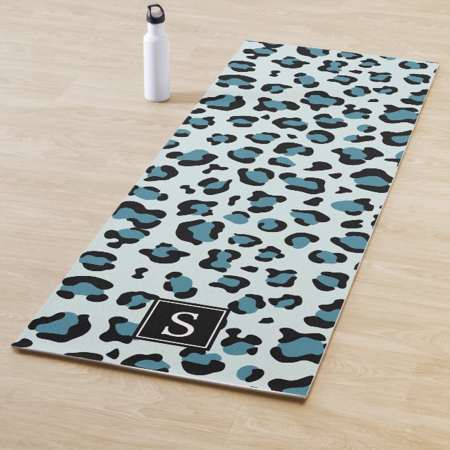 Leopard Print, Spots, Blue Leopard, Monogram Yoga Mat (In Situ)