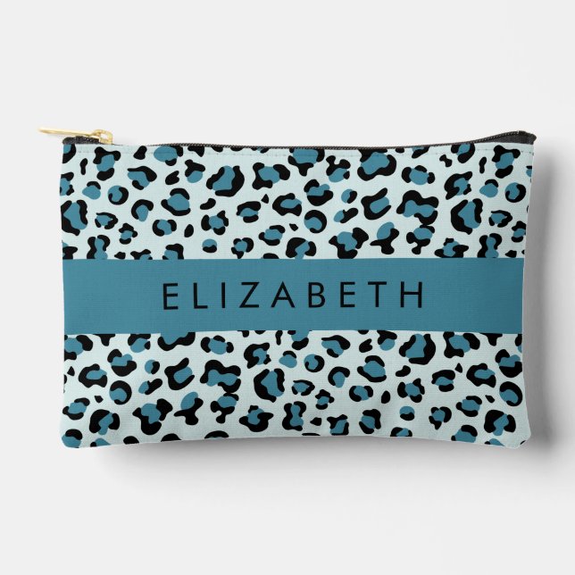 Leopard Print, Spots, Blue Leopard, Your Name Accessory Pouch (Front)