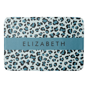 Leopard Print, Spots, Blue Leopard, Your Name Bath Mat
