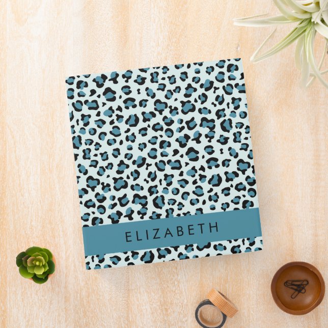 Leopard Print, Spots, Blue Leopard, Your Name Binder (In Situ)