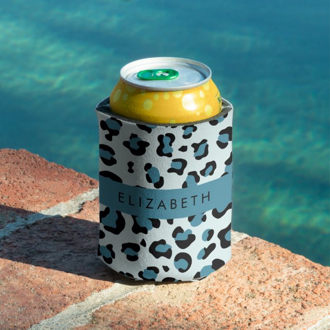 Leopard Print, Spots, Blue Leopard, Your Name Can Cooler (In Situ Pool)