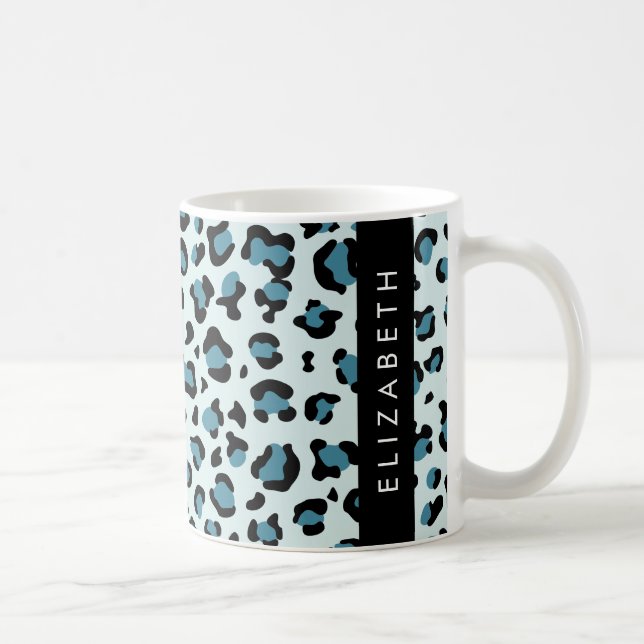 Leopard Print, Spots, Blue Leopard, Your Name Coffee Mug (Right)