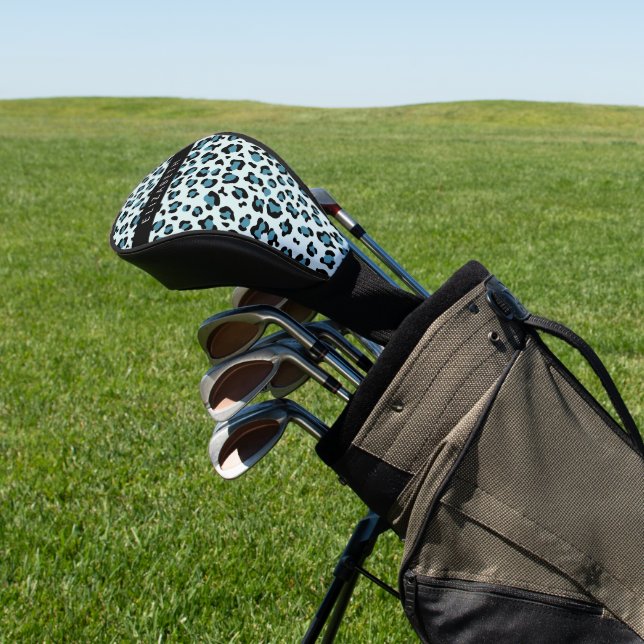 Leopard Print, Spots, Blue Leopard, Your Name Golf Head Cover (In Situ)