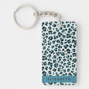 Leopard Print, Spots, Blue Leopard, Your Name Keychain