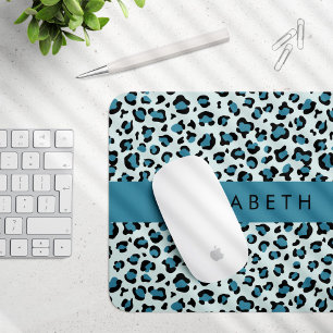 Leopard Print, Spots, Blue Leopard, Your Name Mouse Pad
