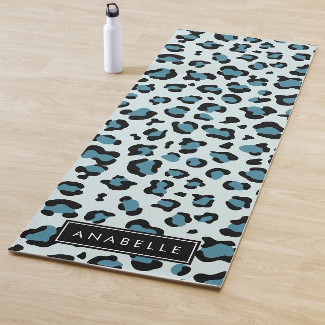 Leopard Print, Spots, Blue Leopard, Your Name Yoga Mat (In Situ)