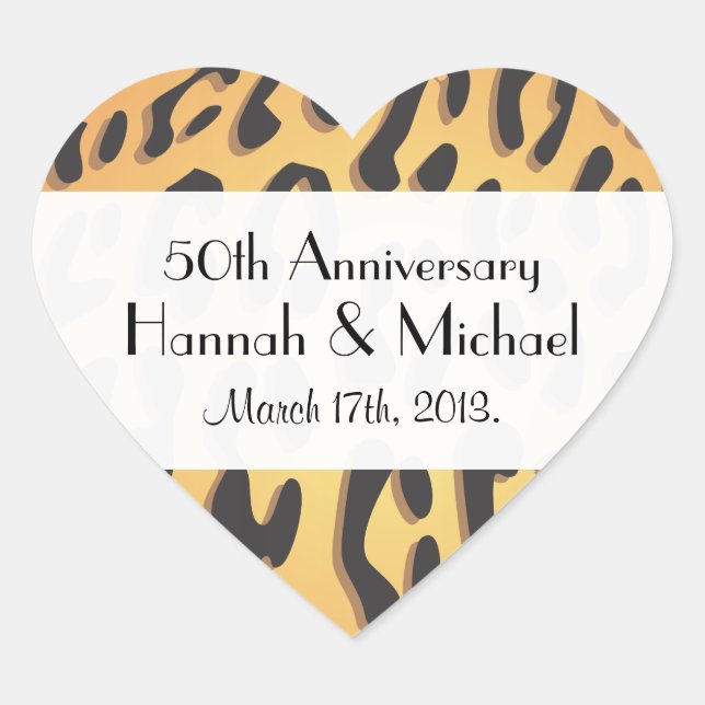 Leopard Print, Spots, Brown Leopard, Anniversary Heart Sticker (Front)