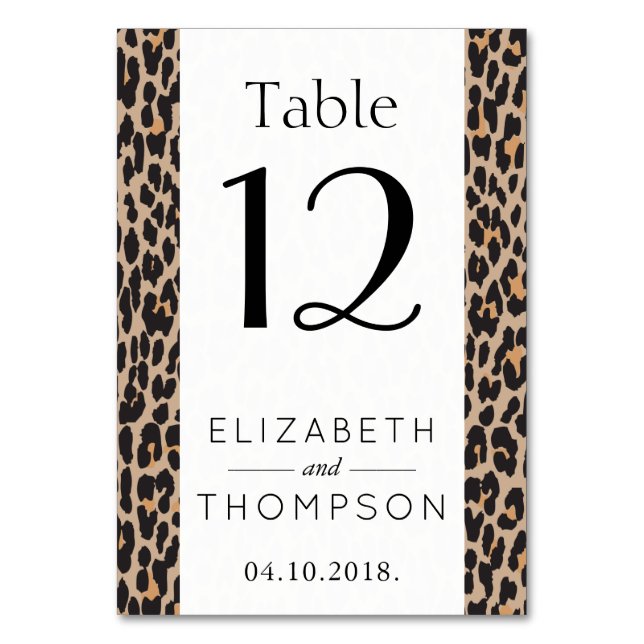 Leopard Print, Spots, Brown Leopard, Wedding Table Number (Front)