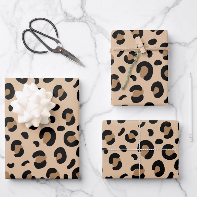Leopard Print, Spots, Brown Leopard Wrapping Paper Sheet (Front)
