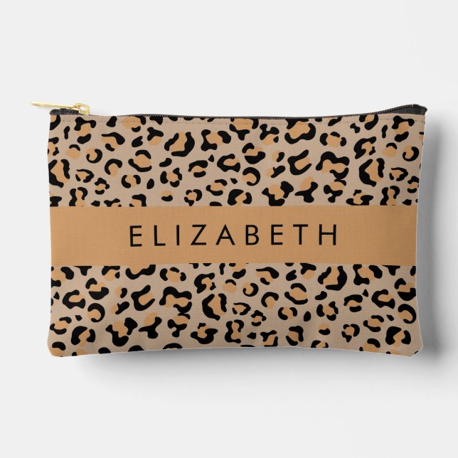 Leopard Print, Spots, Brown Leopard, Your Name Accessory Pouch (Front)