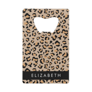 Leopard Print, Spots, Brown Leopard, Your Name Credit Card Bottle Opener