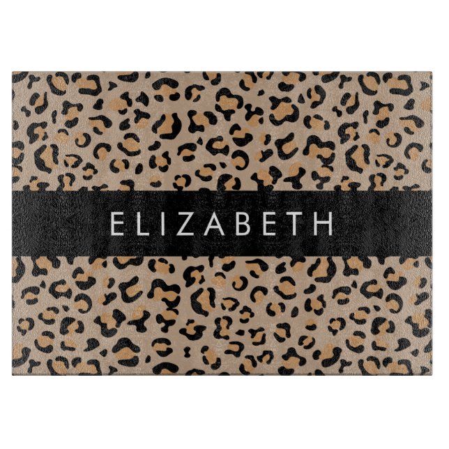 Leopard Print, Spots, Brown Leopard, Your Name Cutting Board (Front)