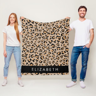 Leopard Print, Spots, Brown Leopard, Your Name Fleece Blanket