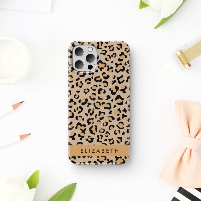 Leopard Print, Spots, Brown Leopard, Your Name iPhone 16 Case (Creator Uploaded)