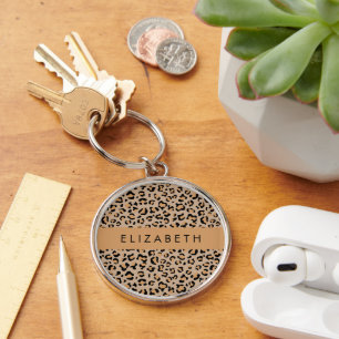 Leopard Print, Spots, Brown Leopard, Your Name Keychain