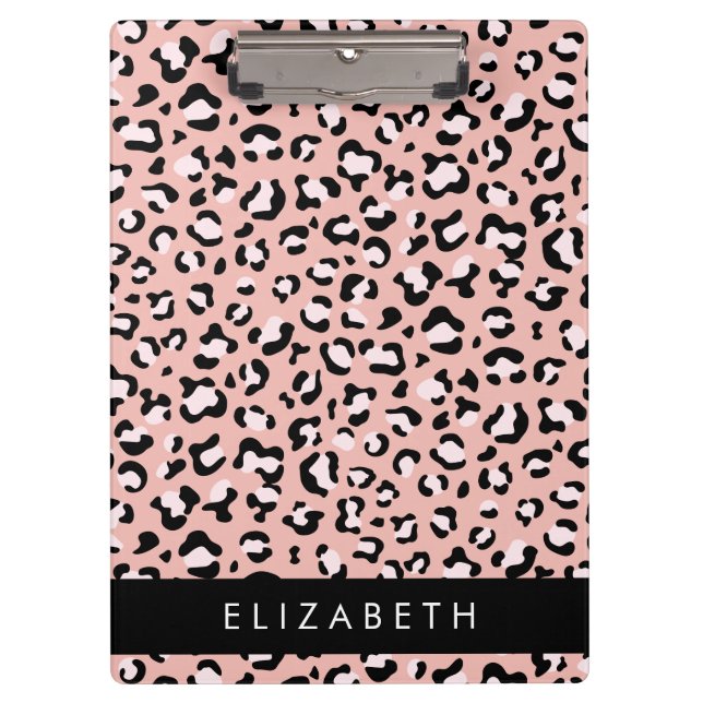 Leopard Print, Spots, Pink Leopard, Your Name Clipboard (Front)