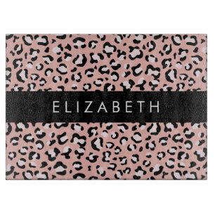 Leopard Print, Spots, Pink Leopard, Your Name Cutting Board